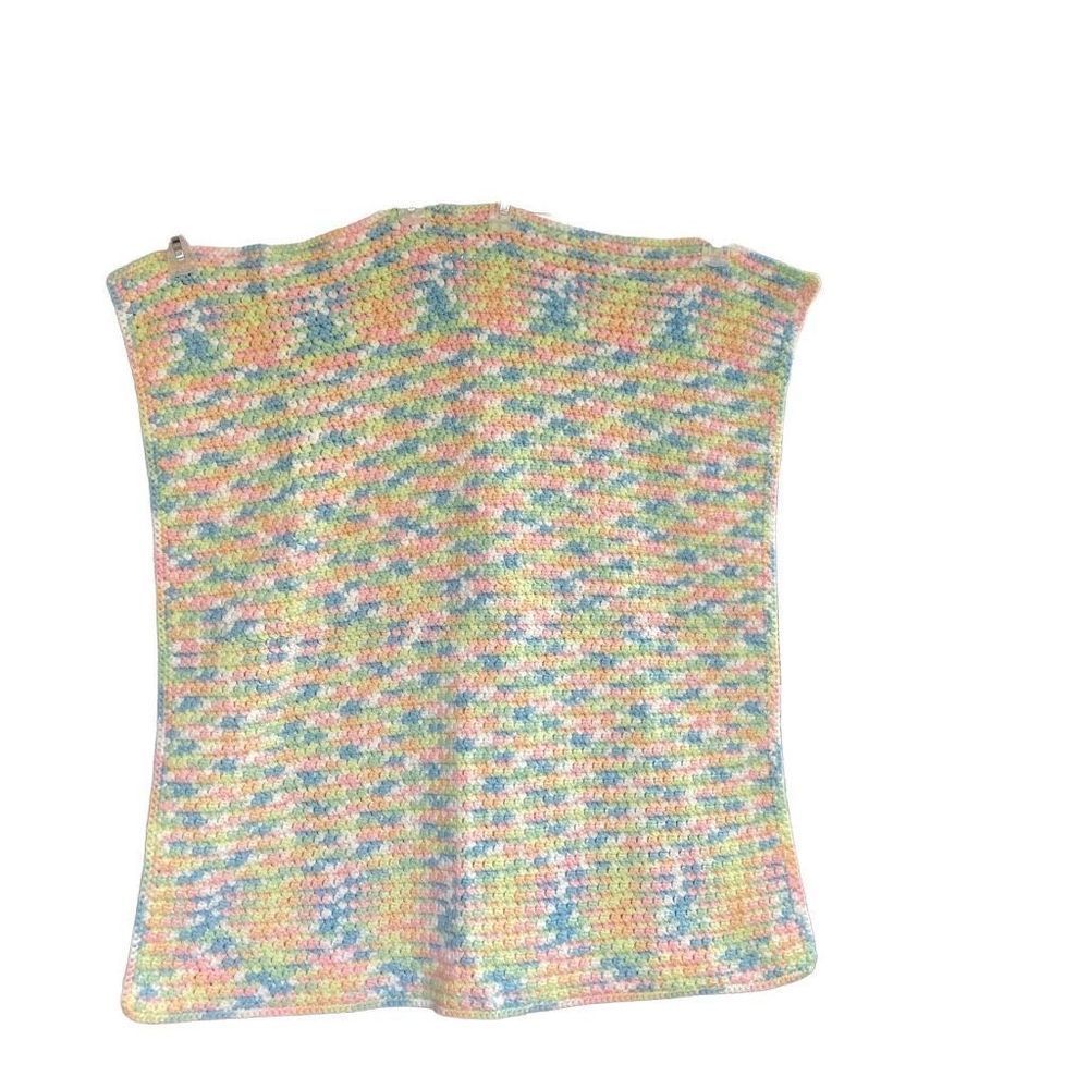 ARTISAN HANDCRAFTED Crochet Baby Blanket Blue Pink Yellow White 34X34‎
